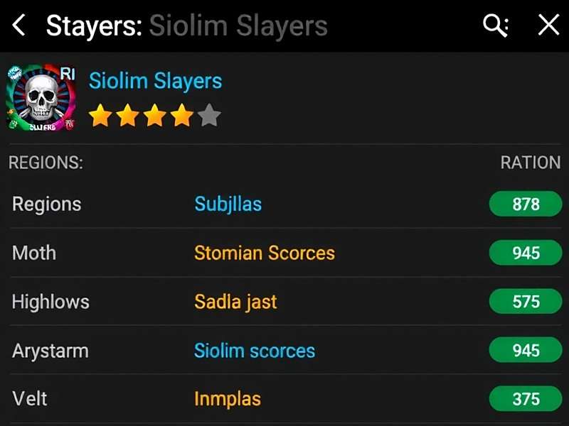 Siolim Slayers app store ratings showing high player scores across different regions of India