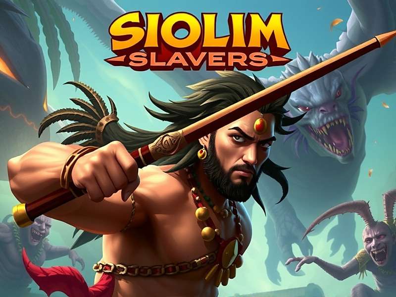 Siolim Slayers game cover featuring Indian warrior in traditional attire fighting mythical creatures