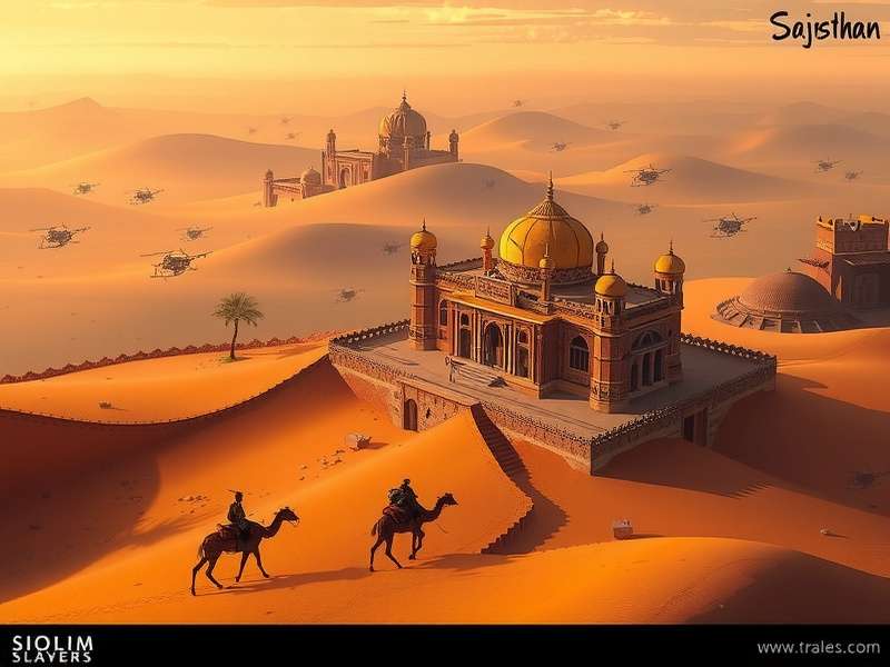 Concept art for upcoming Rajasthan region in Siolim Slayers showing desert landscapes and palaces